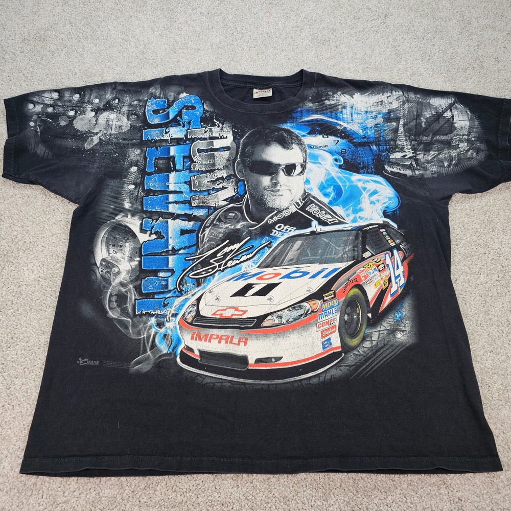 Vtg Tony Stewart 14 Mobil NASCAR Chase Authentics All Over Graphic T-Shirt 2XL